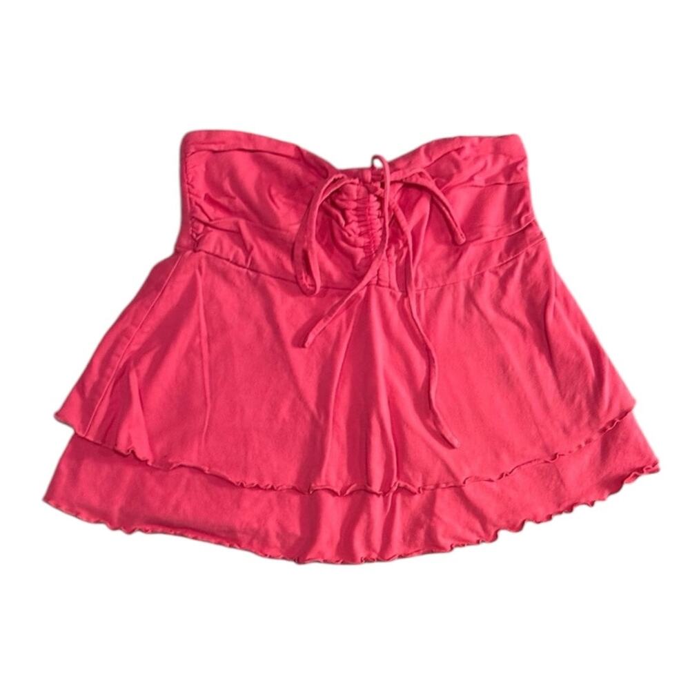 Pink Cropped Ruffled Tube Top Women's Size S